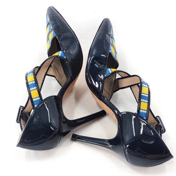 L.K. BENNETT Monica Criss-Cross Pointed Toe Pump Navy Patent Leather - Picture 6 of 9